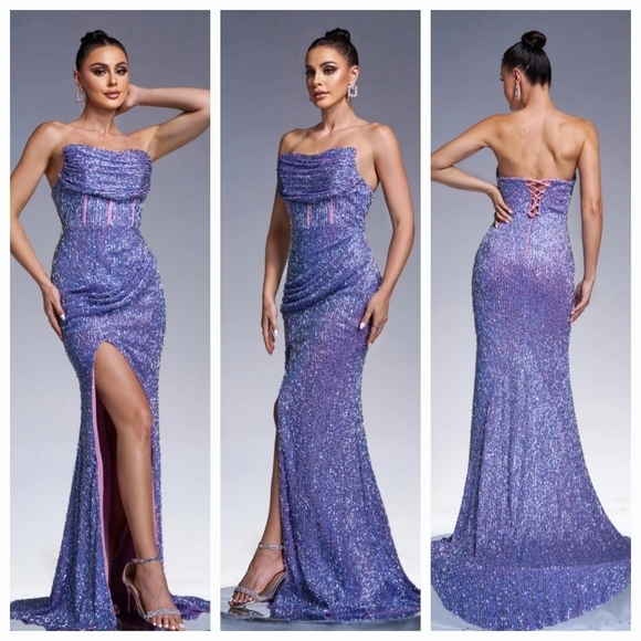 Purple Prom Dress with Elegant Design In Sequins - Picture 1 of 15